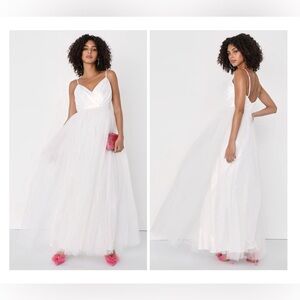 NEW Lulus Small Spellbinding Beauty White Glitter Sleeveless Tulle Maxi Gown